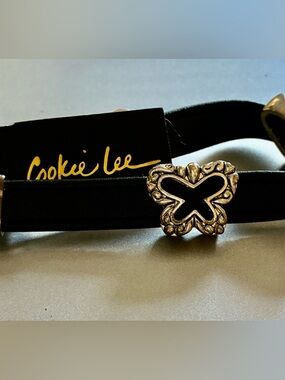 🦋🩶⭐️ 3 Charm Silver Tone on Black Faux Leather Bracelet by Cookie Lee